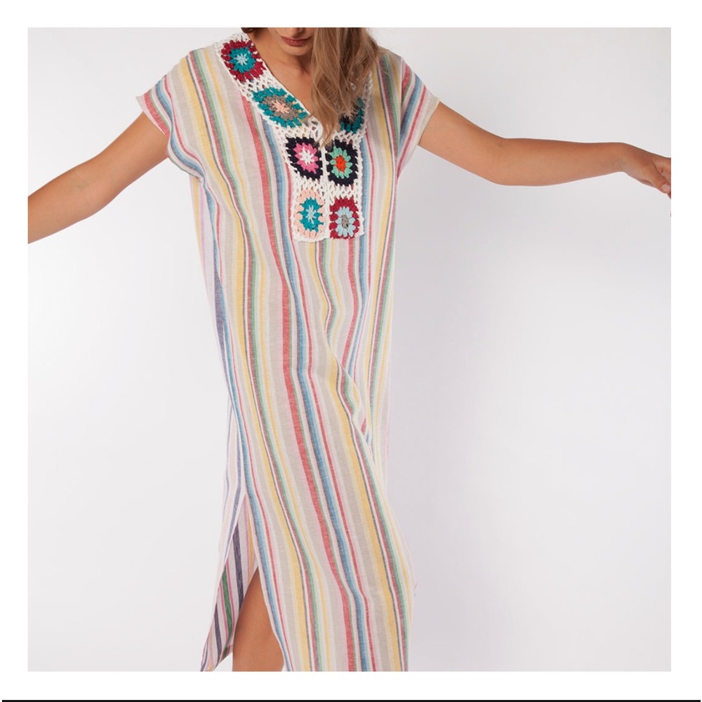 NWT! Vilagello Bretta Crocheted Maxi Kaftan Multicolored Size XS